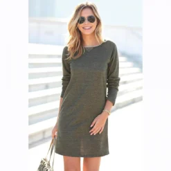 Robe Courte Manches Longues En Molleton Femme - Kaki Foncé | 3 SUISSES