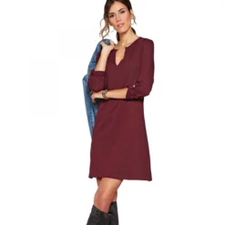 Robe Courte Fendue Manches Longues Col V Femme Rouge | 3 SUISSES