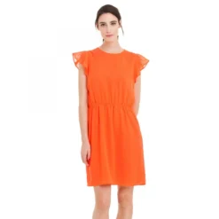 Robe Courte Manches Papillon Encolure Ronde Plumetis Femme - Orange | 3 SUISSES