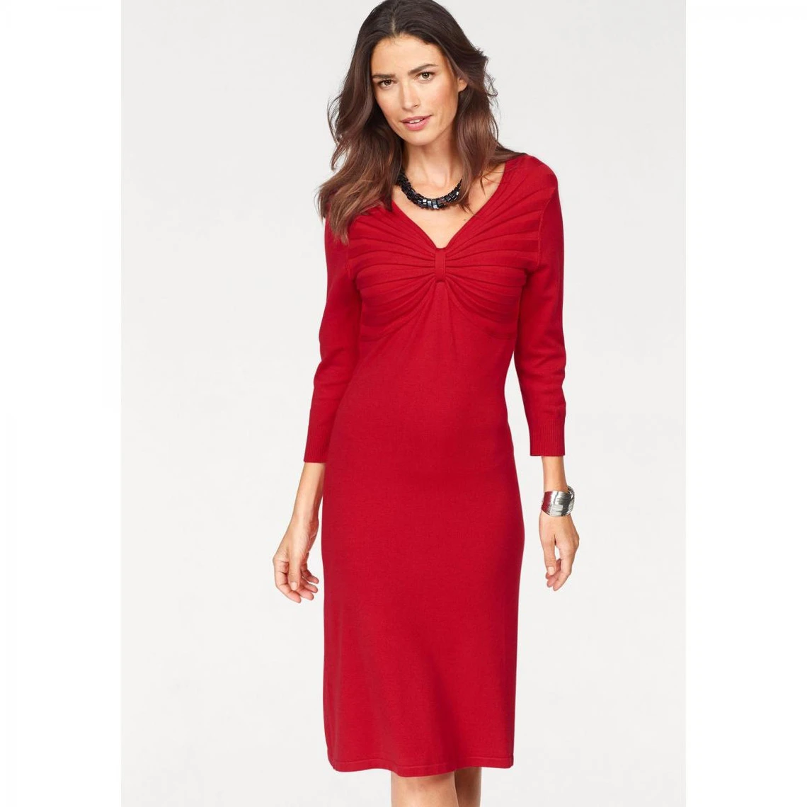 Robe Maille Jersey Décolleté Rayures Relief Laura Scott - Rouge | 3 SUISSES 3 Robe Maille Jersey Décolleté Rayures Relief Laura Scott - Rouge | 3 SUISSES