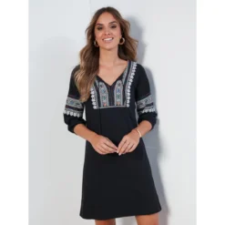 Robe à Encolure Caftan Avec Imprimé Positionnel | 3 SUISSES -Promos Robe Mirage Magasin 3494046 6910032 32 1140x1140