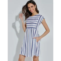 Robe à Rayures Avec Boutons Au Dos | 3 SUISSES -Promos Robe Mirage Magasin robe a rayures avec boutons au dos 3411640 6496318 18 1140x1140