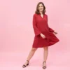 Robe à Volants Et Pinces Manches Longues Femme - Rouge | 3 SUISSES -Promos Robe Mirage Magasin robe a volants et pinces manches longues femme rouge 936487 1140x1140