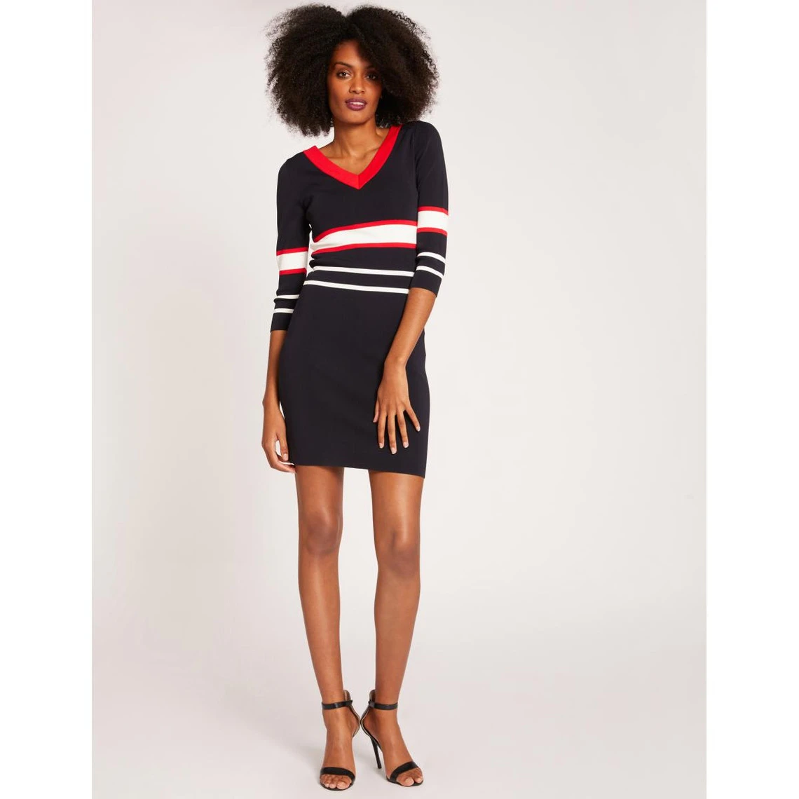 MORGAN Robe Ajustée Bandes Contrastantes Col V | Robe Courte 3 SUISSES 5 MORGAN Robe Ajustée Bandes Contrastantes Col V | Robe Courte 3 SUISSES – Image 3