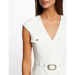 MORGAN Robe Ajustée Ceinturée Avec Col En V | 3 SUISSES -Promos Robe Mirage Magasin robe ajustee ceinturee avec col en v ecru 3507676 6982444 44 1140x1140