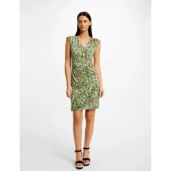 MORGAN Robe Ajustée Drapée Imprimé Abstrait | 3 SUISSES -Promos Robe Mirage Magasin robe ajustee drapee imprime abstrait vert 3516890 7019282 82 1140x1140