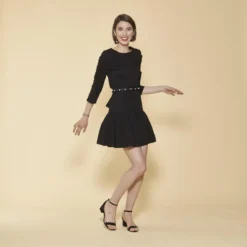 Robe Bas Volanté Manches 3/4 Gigot Et Ceinture Avec Perles Femme - Noir | 3 SUISSES