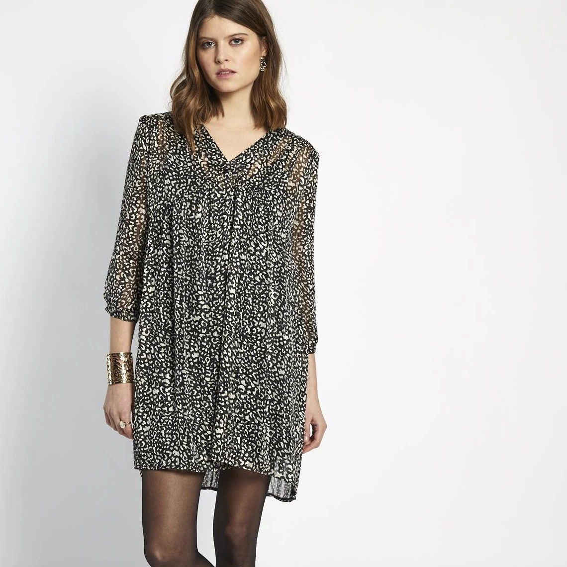 Robe Col V Imprimée Léopard Dora | Robe Courte 3 SUISSES