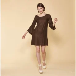 Robe Courte Col Bateau Manches Longues Imprimé Sur Bas Femme - Kaki Foncé | 3 SUISSES