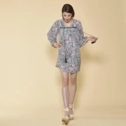 Robe Courte Froncée Manches Longues Femme - Imprimé Vert Mousse | 3 SUISSES