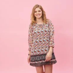 Robe Courte Imprimée Col V Et Cordons Manches Longues élastiquées Femme - Imprimé Beige | 3 SUISSES -Promos Robe Mirage Magasin robe courte imprimee col v et cordons manches longues elastiquees femme imprime beige 1051695 2 1140x1140