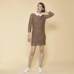 Robe Courte Manches 3/4 Bas Ondulés Femme - Pois Marron | 3 SUISSES