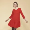 Robe Courte Manches 3/4 Bas Volanté Femme - Rouge | 3 SUISSES