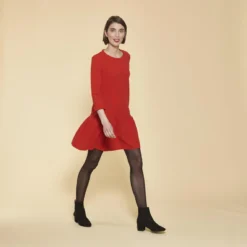 Robe Courte Manches 3/4 Bas Volanté Femme - Rouge | 3 SUISSES -Promos Robe Mirage Magasin robe courte manches 34 bas volante femme rouge 936163 1140x1140