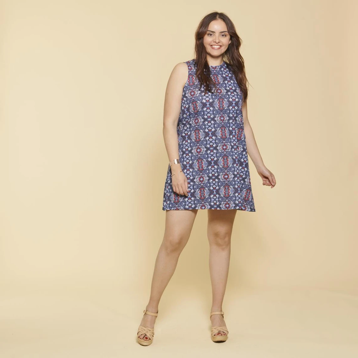 Robe Courte Sans Manche évasée Imprimée Femme - Bleu | 3 SUISSES 3 Robe Courte Sans Manche évasée Imprimée Femme - Bleu | 3 SUISSES