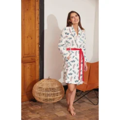 Robe De Chambre Manches Longues Femme En Coton Blanc Imprimé - Dodo Homewear | 3 SUISSES