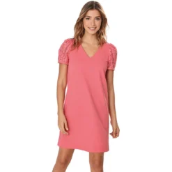 Robe Droite à Manches En Guipure | Robe Courte 3 SUISSES