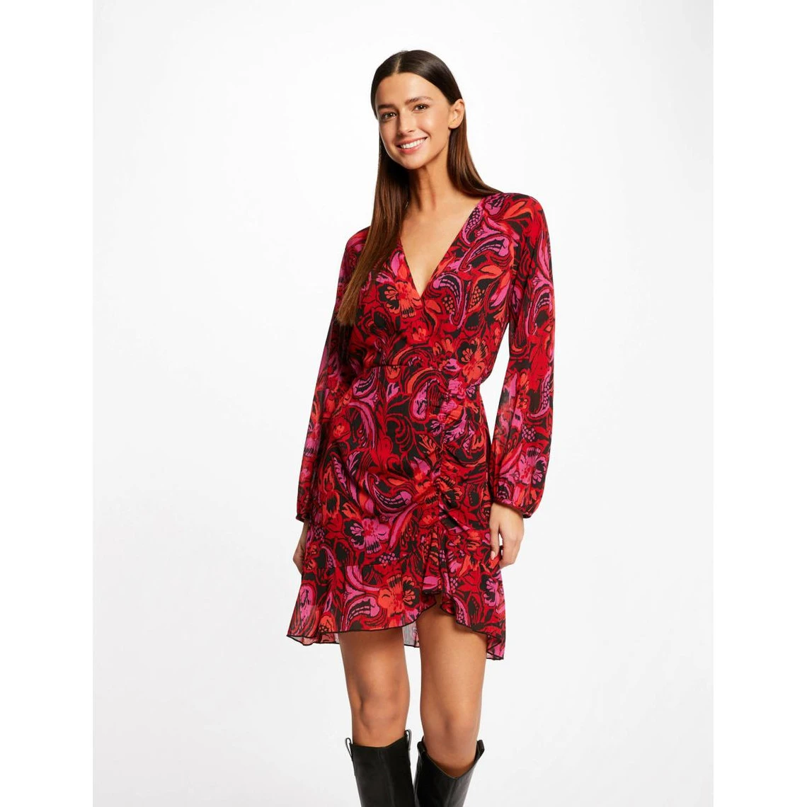 MORGAN Robe Droite Froncée Imprimé Végétal | 3 SUISSES 3 MORGAN Robe Droite Froncée Imprimé Végétal | 3 SUISSES