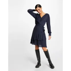 MORGAN Robe évasée à Col Cache-coeur | 3 SUISSES -Promos Robe Mirage Magasin robe evasee a col cache coeur marine 3409012 6478578 78 1140x1140