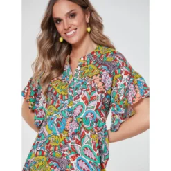 Robe Imprimée Avec Volants Froncés | 3 SUISSES -Promos Robe Mirage Magasin robe imprimee avec volants fronces 3411566 6496022 22 1140x1140