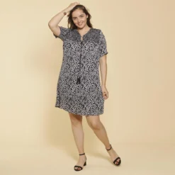 Robe Imprimée Nid D'abeille Manches Courtes Femme - Imprimé Noir Et Blanc | 3 SUISSES