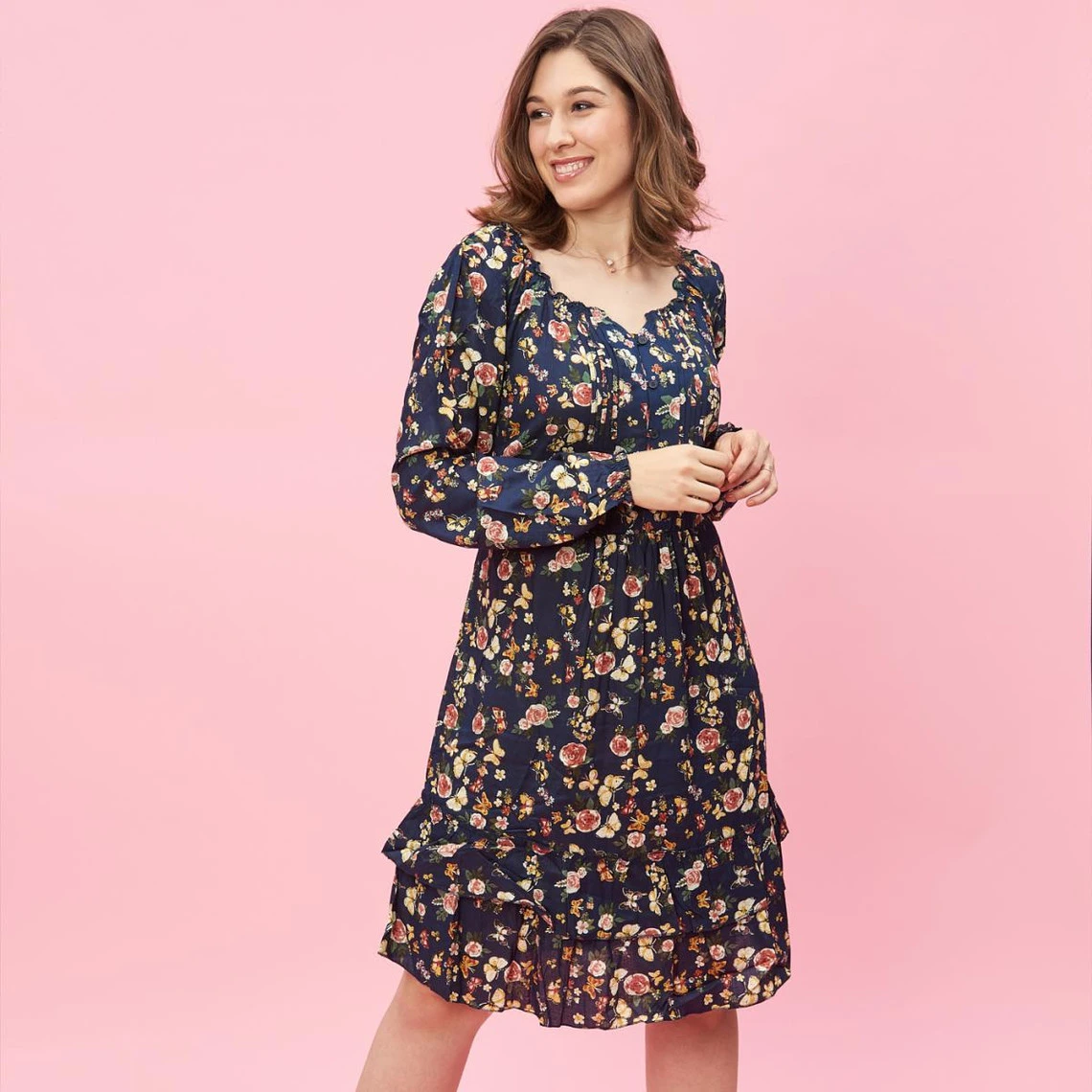 Robe Imprimée Plis Manches Longues Volants Femme - Bleu | 3 SUISSES 5 Robe Imprimée Plis Manches Longues Volants Femme - Bleu | 3 SUISSES – Image 3