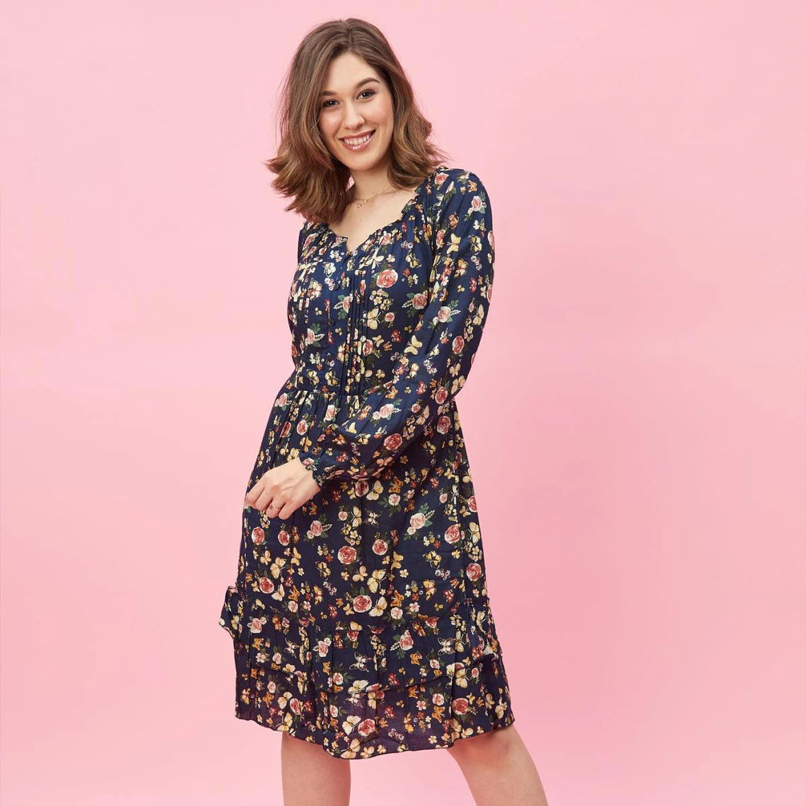 Robe Imprimée Plis Manches Longues Volants Femme - Bleu | 3 SUISSES 6 Robe Imprimée Plis Manches Longues Volants Femme - Bleu | 3 SUISSES – Image 4