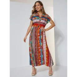 Robe Longue à Manches Courtes Avec Bordures Imprimées | 3 SUISSES