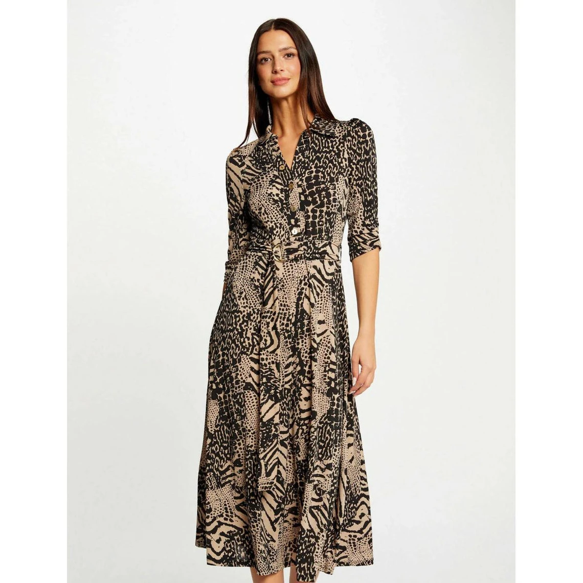 MORGAN Robe Midi évasée Imprimé Animalier | 3 SUISSES 3 MORGAN Robe Midi évasée Imprimé Animalier | 3 SUISSES