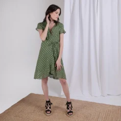 Robe Portefeuille à Pois Doré Marina | Robe Courte 3 SUISSES -Promos Robe Mirage Magasin robe portefeuille a pois dore marina 1215923 3 1140x1140