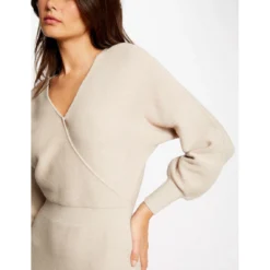 MORGAN Robe Pull Ajustée à Col Effet Croisé | 3 SUISSES -Promos Robe Mirage Magasin robe pull ajustee a col effet croise beige 3409006 6478558 58 1140x1140