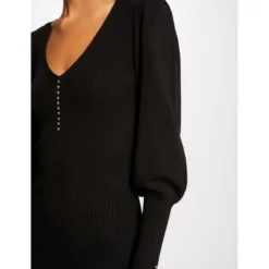 MORGAN Robe Pull Ajustée Avec Col En V | 3 SUISSES -Promos Robe Mirage Magasin robe pull ajustee avec col en v noir 3408980 6553156 56 1140x1140