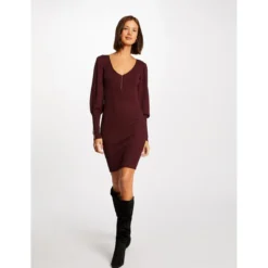 MORGAN Robe Pull Ajustée Avec Col En V | 3 SUISSES -Promos Robe Mirage Magasin robe pull ajustee avec col en v prune 3408984 6553172 72 1140x1140