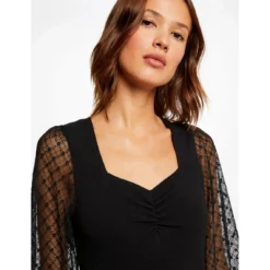 MORGAN Robe Pull Droite Manches En Dentelle | 3 SUISSES -Promos Robe Mirage Magasin robe pull droite manches en dentelle noir 3408754 6477496 96 1140x1140