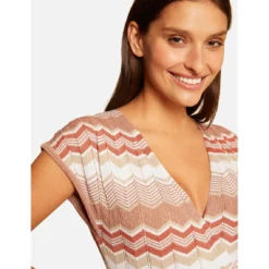 MORGAN Robe Pull Longue Droite Imprimé Chevron | 3 SUISSES -Promos Robe Mirage Magasin robe pull longue droite imprime chevron vieux rose 3507656 6982354 54 1140x1140